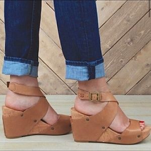 Lucky Brand Leather Moran Cork Wedge Sandals